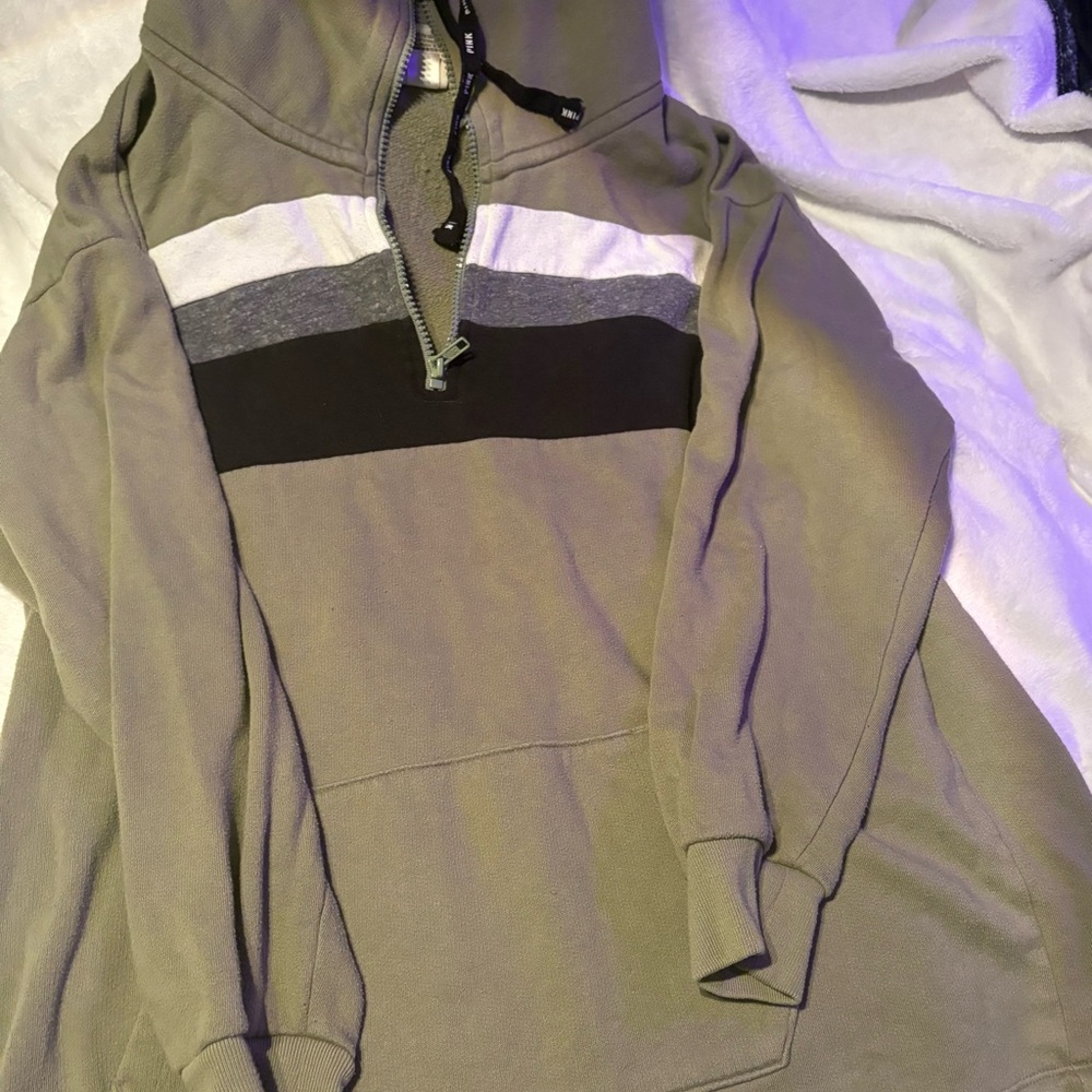 Victoria's Secret Zip Up Sweater in Olive Green